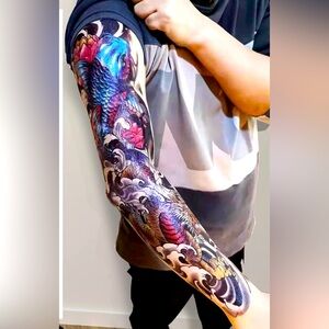 Temporary Sleeve Tattoo 19”x 7” Koi/Dragon
